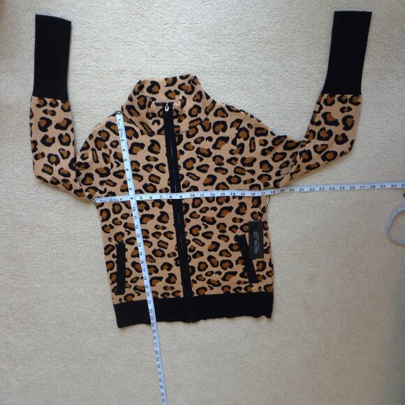 New! Rachel Zoe Womens Cardigan Sweater Cheetah Print Zip Pockets Jacket Sz XS - Picture 6 of 7